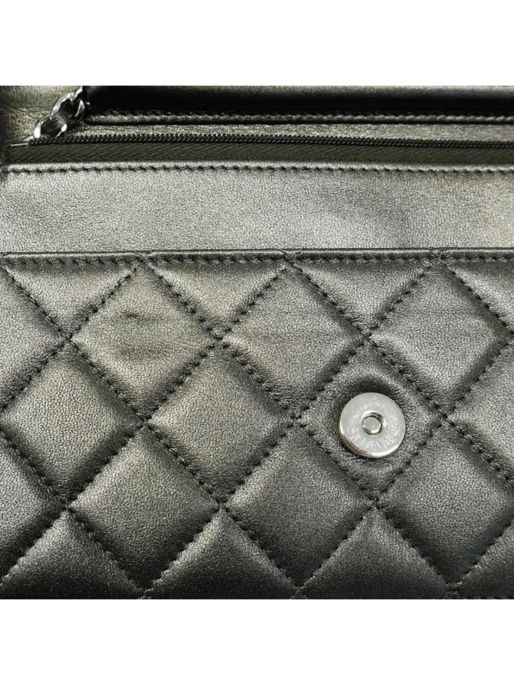 Chanel Wallet on Chain Quilted Lambskin Gray Silver Shoulder Bag